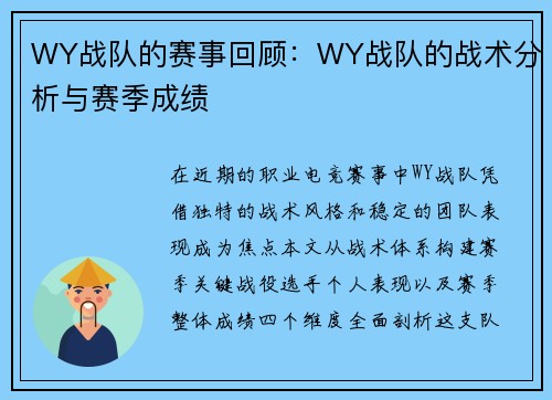 WY战队的赛事回顾：WY战队的战术分析与赛季成绩
